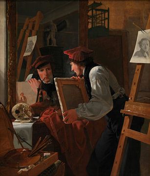 Een jonge kunstenaar (Ditlev Blunck) bekijkt een schets in een spiegel, Wilhelm Bendz