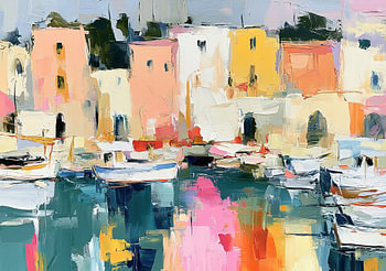 Un port méditerranéen coloré au bord de la mer