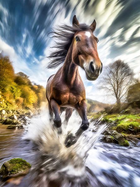 Wildpferd im Fluss von Jürgen Wiesler