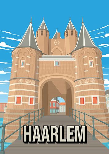 Haarlem: Buntes Poster des Amsterdamer Tors