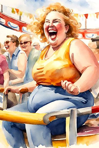 gezellige dame geniet op de kermis