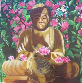 Buddha under a flowering tree. by Gloria Gill