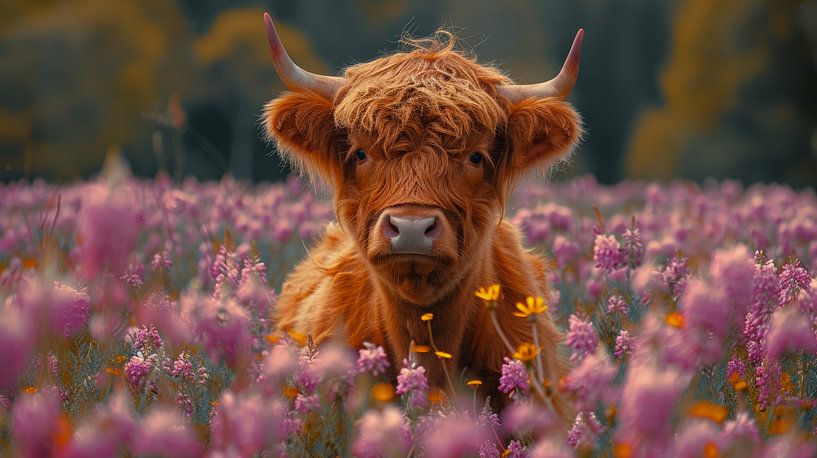 Highlanders écossais : mer de fleurs violettes par ByNoukk