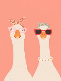 Geese Friends Art – Whimsical Goose Besties Illustration by StudioRemier