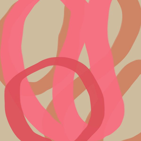 Colorful and playful modern abstract lines in neon pink, red, terracotta by Dina Dankers