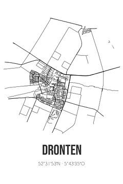 Dronten (Flevoland) | Carte | Noir et blanc sur Rezona