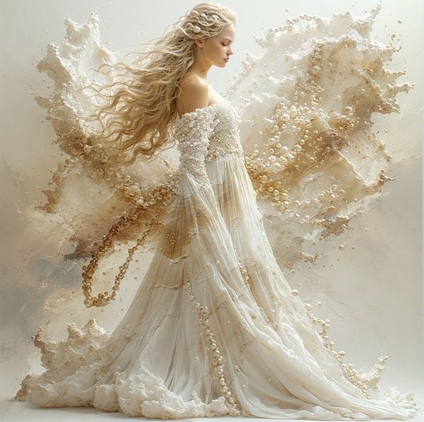 A sea princess with beautiful white dress and pearls. by J.a Dijkstra