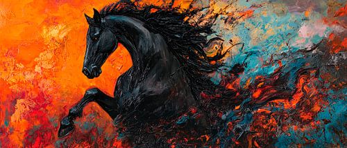 Zwart paard in een storm - Expressief