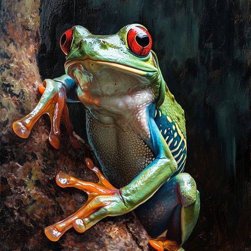 Roodoogkikker oerbos boomschors close-up amfibie