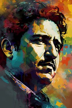 Pablo Escobar  Abstracte Kleurexplosie in Manportret van De Muurdecoratie