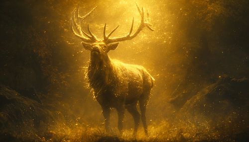 Stralend hert in mystiek zonnig goud