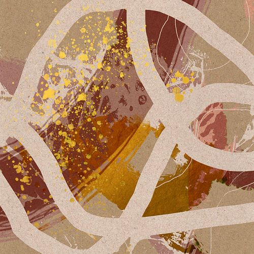 Abstracte retro botanische bladeren in beige, roze, goud