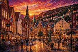 Bergen in Norway, an impressionist painting. by Gallery Hoppenbrouwers