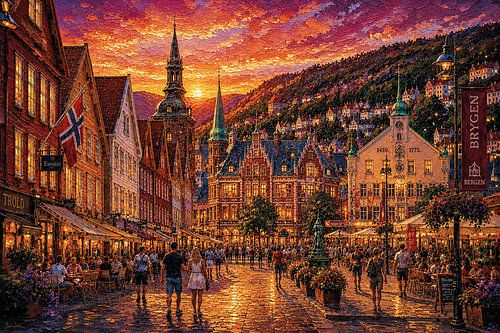 Bergen in Noorwegen schilderij.