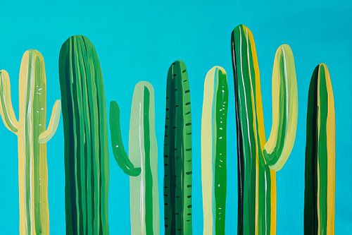 Cactuslandschap in blauw - kleurrijk en levendig