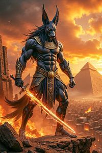 Fantasy Pharaoh Wall Art: KHEPRA - Anubis the Warlike God before the Pyramids