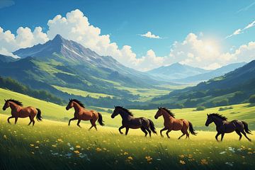 Freedom in the Valley — Running Horses Landscape Art Print