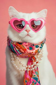 Stijlvolle kat met hartvormige bril van Poster Art Shop