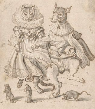 Een dansende kat en hond, Adriaen Pietersz. van de Venne