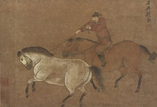 Zhao Yong, een ruiter die een paard lasso - Ming-dynastie ca 1300