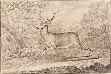 Een hert vluchtend door het bos, Ridinger, Johann Elias van Teylers Museum