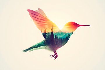 Vogel in een kleurenspel van Poster Art Shop