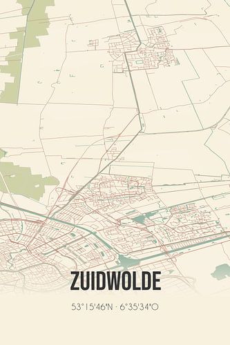 Vintage landkaart van Zuidwolde (Groningen)