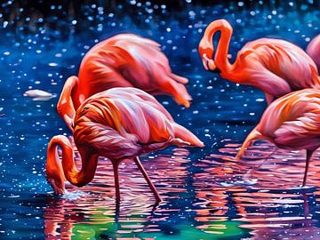 Flamingo's in een rustige lagune van Sergio Pazzano