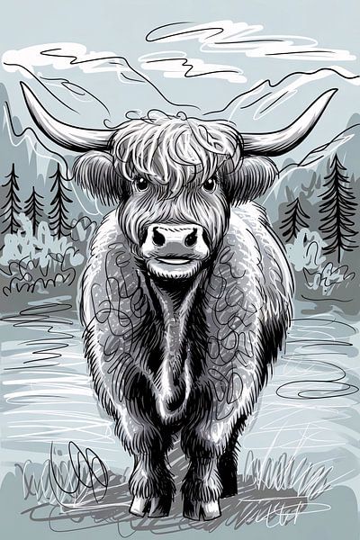 Scottish highlander illustration nature by Art & Soul Creations
