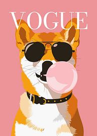Stylish wearing sunglasses blowing pink bubble gum vogue poster by Cross