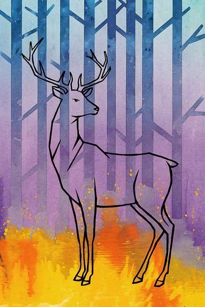 Cerf dans une forêt abstraite par Imperial Art House