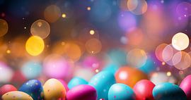 Bunter Bokeh-Hintergrund mit Osterneier für Ostern