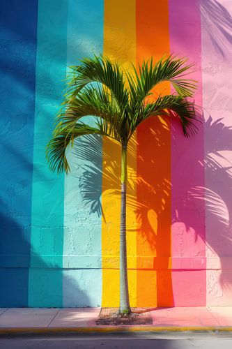 Palmboom voor Kleurrijke Muur – Tropische Urban Art
