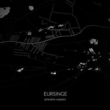 Zwart-witte landkaart van Eursinge, Drenthe. van Rezona