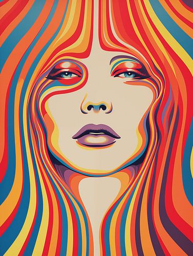 Portrait psychédélique de femme aux cheveux longs
