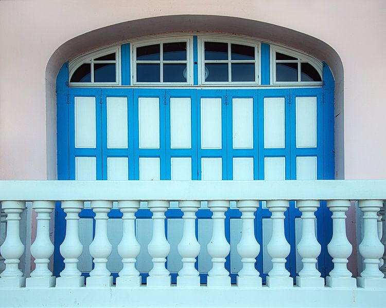 A blue balcony at a blue window by Harrie Muis