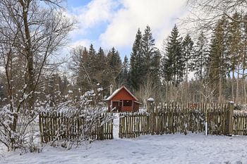 Jagdhütte bei Mühlingen im Winter mit Schnee - Landkreis Konstanz
