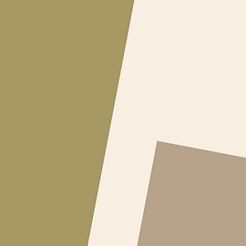 Abstracte geometrische vormen in Mid-Century Modern-stijl in olijfgroen, taupe en crème – Set van 2. Nr. 2 van Dina Dankers