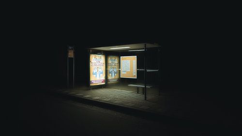 Abandoned Bus shelter night Apeldoorn by vedar cvetanovic