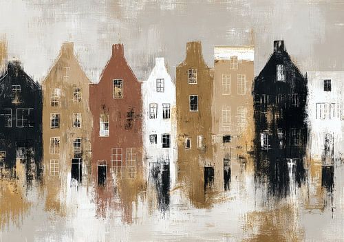 Een abstracte rij huizen in aardetinten