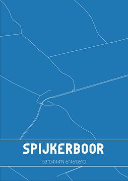 Blauwdruk | Landkaart | Spijkerboor (Drenthe) van MijnStadsPoster