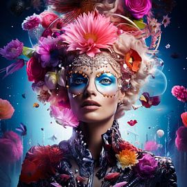 Female portrait in pink and blue by Manon Moller Fotografie