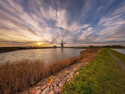 Molen Het Noorden Texel kleurige zonsondergang