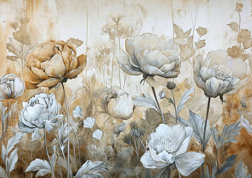 Pioenrozen Bloemen | Gouden Bloemen van Kunst Kriebels