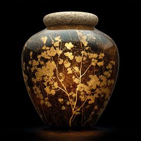 Golden flowers in a vase by TheXclusive Art