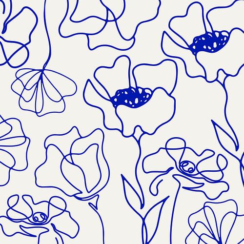 Scandinavische Bloemenmarkt Ultramarijn op Wit