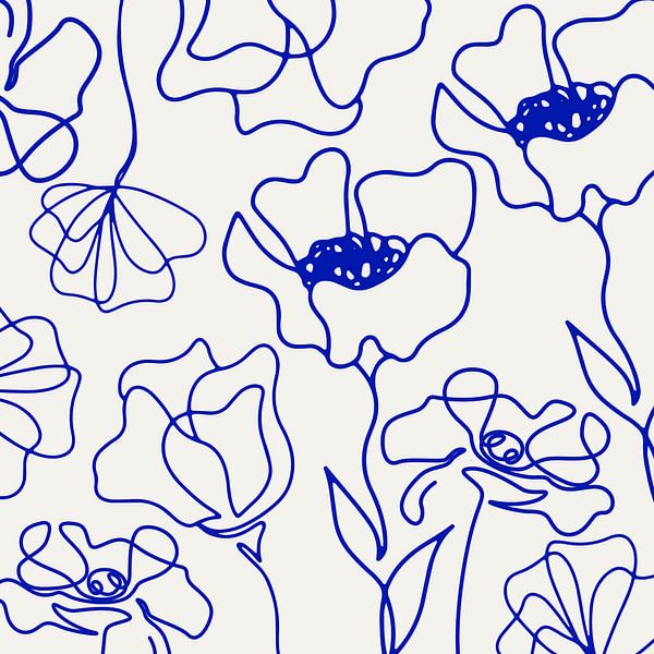 Skandinavischer Blumen Markt Ultramarin auf Weiss von Mad Dog Art
