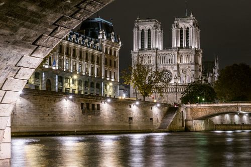 Notre Dame 's nachts vanonder de brug