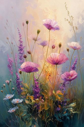 Lila Blumenfeld im Morgenlicht Nr.1