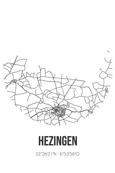 Hezingen (Overijssel) | Map | Black and white by Prints of Place